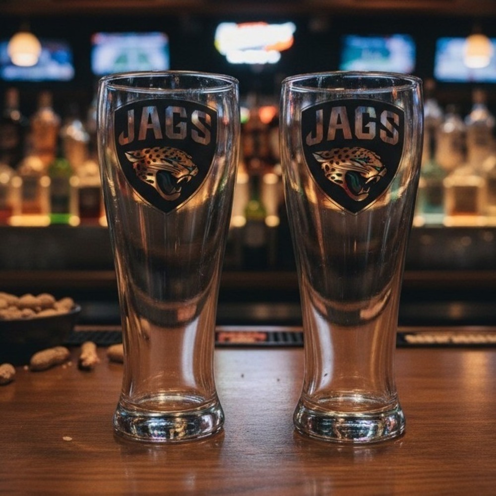 Jacksonville Jaguars Pilsner Glasses, Set of 2, Official NFL Licensed Barware